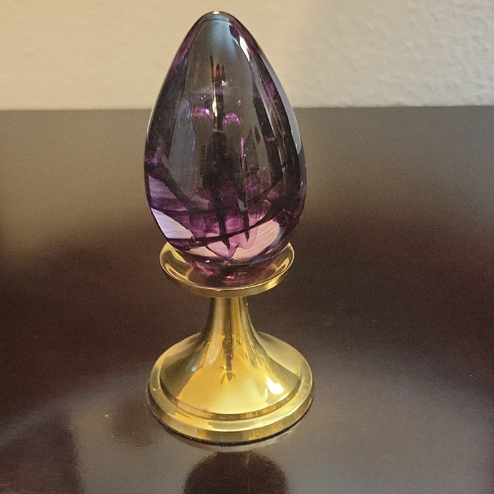 Purple Glass Egg on Gold Stand